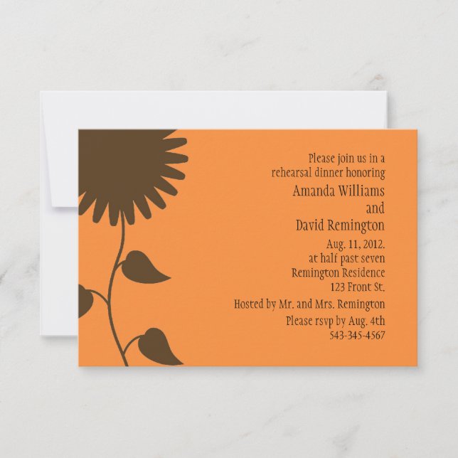 Brown Sunflower Rehearsal Dinner Invitation (Front)