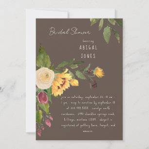 Brown Sunflowers in Bloom Bridal Shower  Invitation