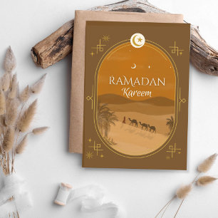 Brown Sunset Oasis Ramadan Kareem Greeting Card