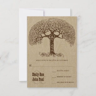 Brown Swirl Tree Ivory Woodgrain Wedding RSVP Invitation