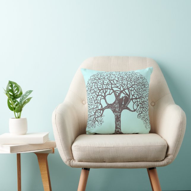 Brown Swirl Tree Love Bird-choose background colou Cushion (Chair)