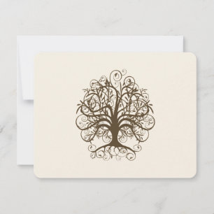 Brown Swirl Tree  on Ivory Wedding  Response Card