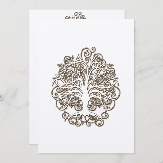 Brown Swirl Tree Roots of Love Wedding Invitation (Front/Back)