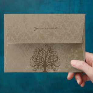 Brown Swirl Tree Wedding Envelopes