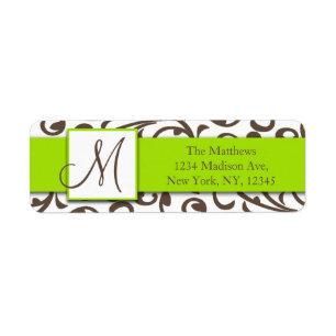 Brown Swirls Damask Green Return Address Labels