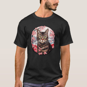 Brown Tabby Cat Cherry Blossom Funny Pet Flowers T-Shirt
