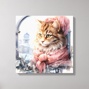 Brown Tabby Cat In A Window Canvas Print