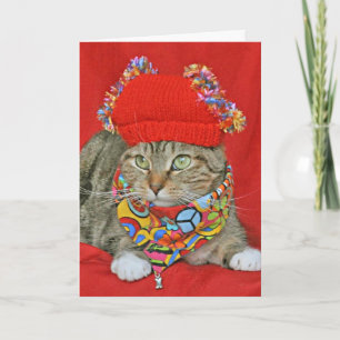 Brown tabby Hippie Valentine's or Birthday card