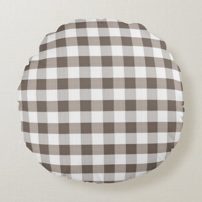 Brown Table Cloth Pattern Round Cushion (Front)