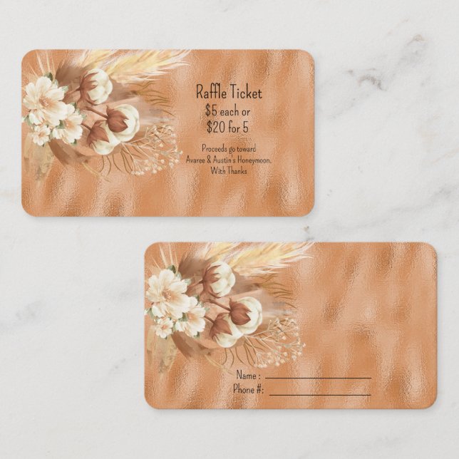 Brown Tan and Cream Floral Raffle Enclosure Card (Front/Back)