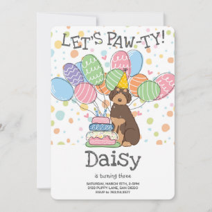 Brown Tan Aussiedoodle Birthday Party Invitation