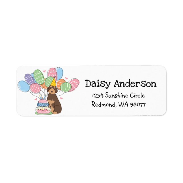 Brown Tan Aussiedoodle Birthday Return Address (Front)