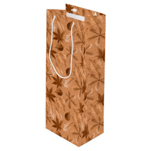 BROWN & TAN AUTUMN FALL LEAVES WINE GIFT BAG
