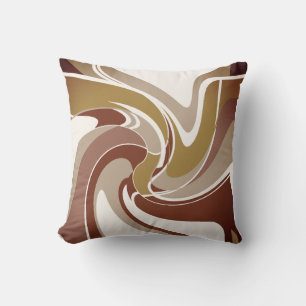Brown Tan Beige on Off-White Swirling Art Abstract Cushion