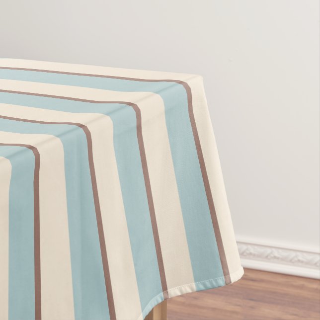 Brown Tan Blue Stripes Tablecloth (In Situ)