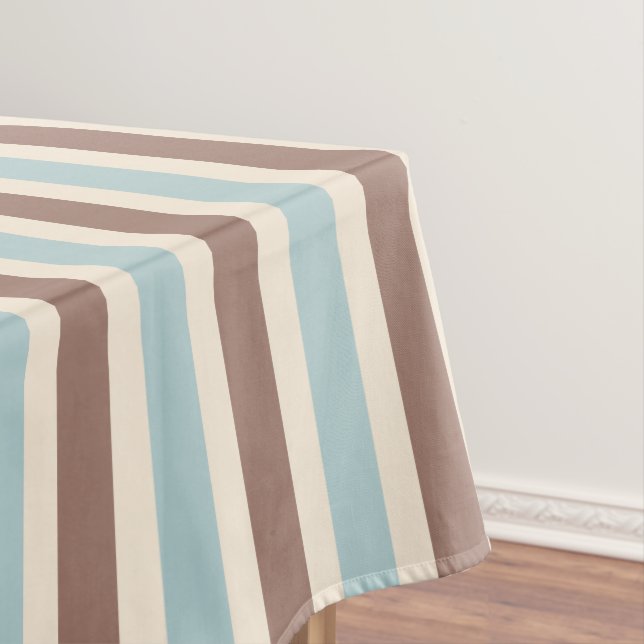 Brown Tan Blue Stripes Tablecloth (In Situ)