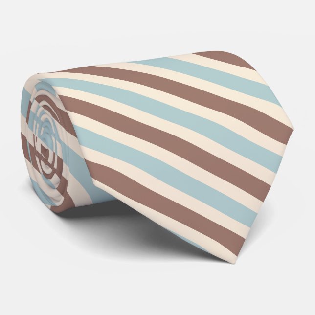 Brown Tan Blue Stripes Tie (Rolled)