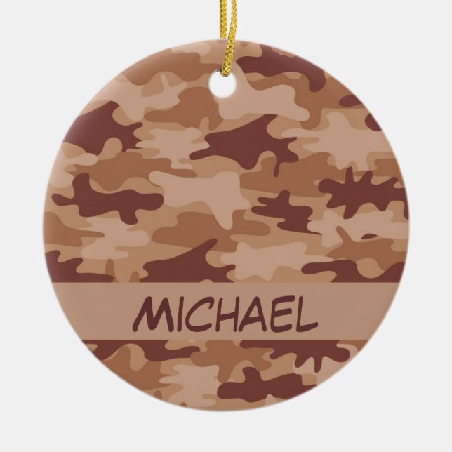 Brown Tan Camo Camouflage Name Personalised Ceramic Tree Decoration (Front)