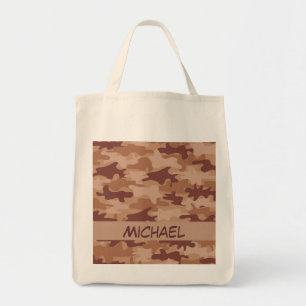 Brown Tan Camo Camouflage Name Personalised Tote Bag