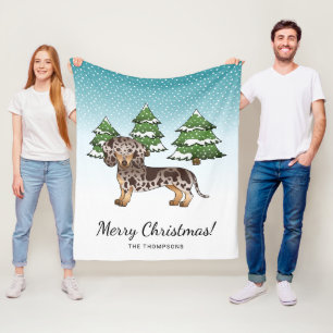 Brown & Tan Dapple Short Hair Dachshund In Winter Fleece Blanket