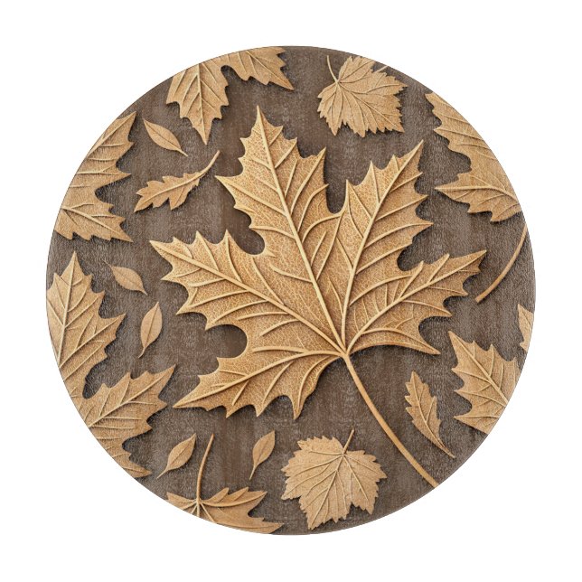 BROWN & TAN FALL AUTUMN LEAVES & ACORNS CUTTING BOARD (Front)