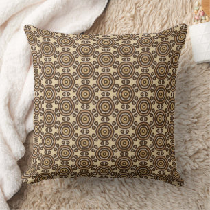 Brown Tan Geometric Abstract Circle Flower Pattern Cushion