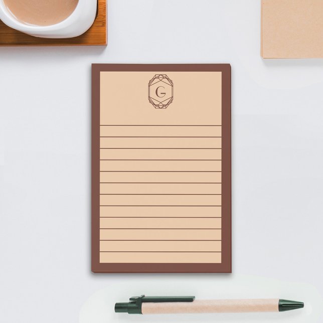 Brown & Tan Geometric Art Deco Monogram Lined Post-it Notes (Creator Uploaded)