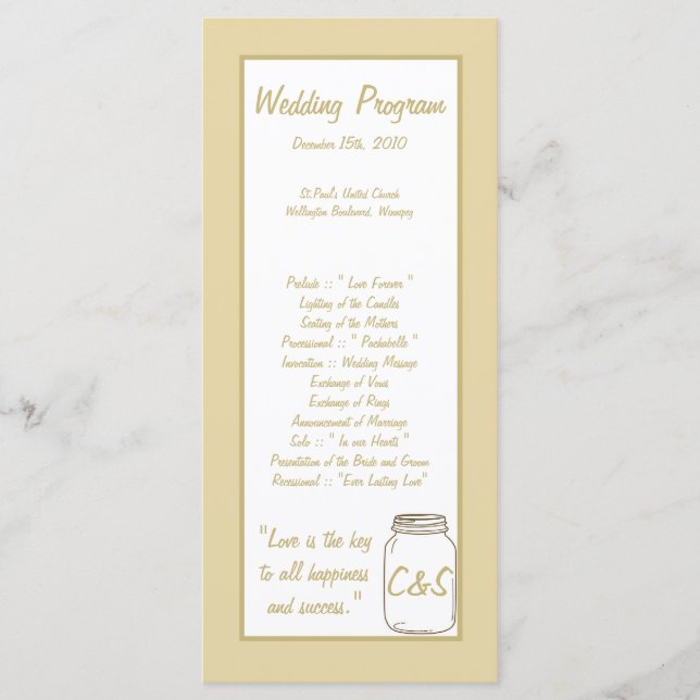 Brown/Tan Mason Jar Wedding Programs Programme (Front)