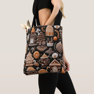 BROWN TAN ORANGE CHRISTMAS GINGERBREAD COOKIES TOTE BAG