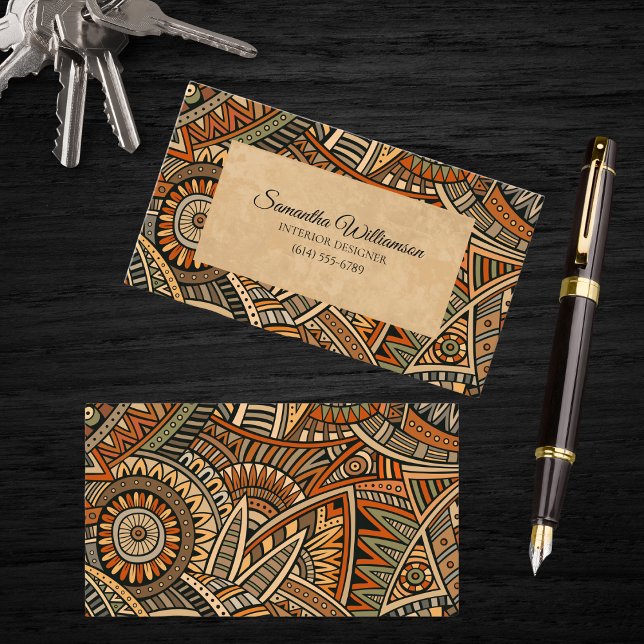 Brown, Tan Rust & Black Bohemian Geometric  Business Card (Creator Uploaded)