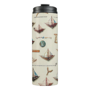 BROWN & TAN VINTAGE NAUTICAL THEMED TUMBLER