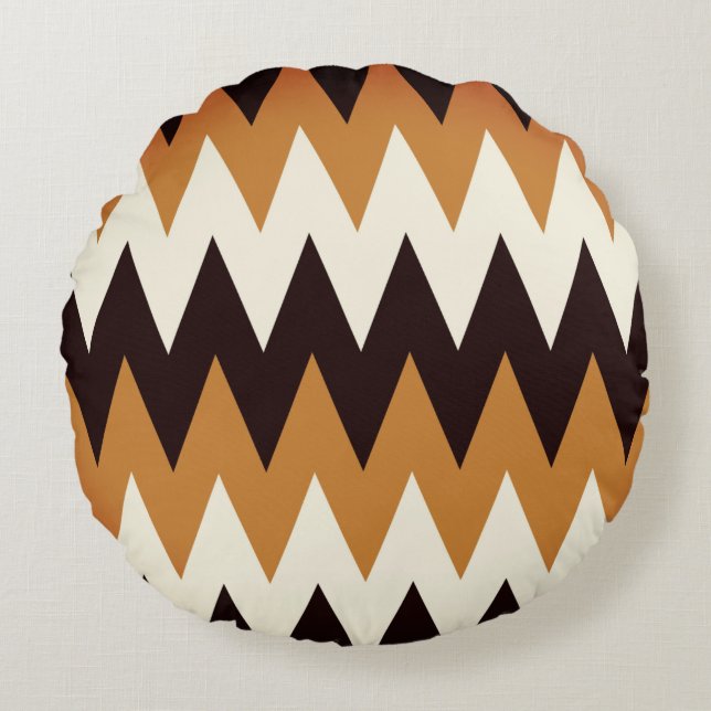 Brown Tan & White Chevron Print Throw Pillow (Front)