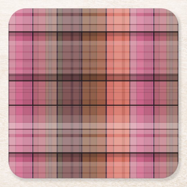Brown tartan square paper coaster (Front)