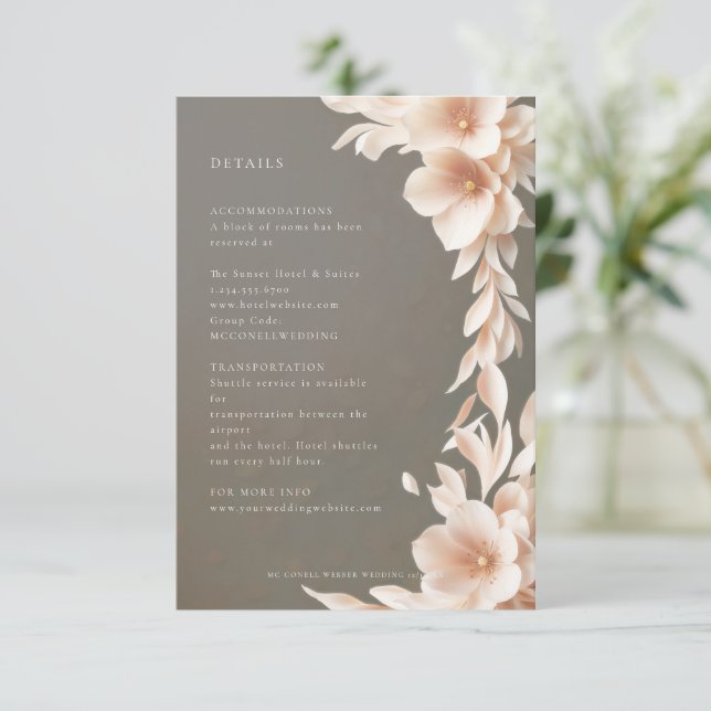 Brown taupe peach pink floral details card (Standing Front)