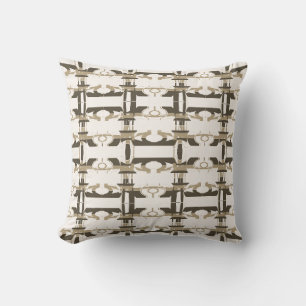 Brown Taupe Rows on Off-White Perpendicular Design Cushion