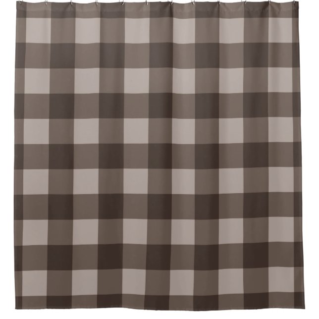 Brown Taupe Tan Rustic Chequered Squares Plaid Shower Curtain (Front)