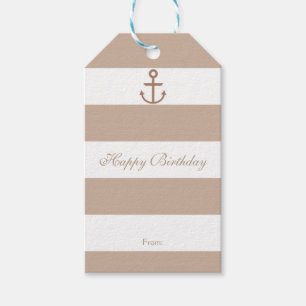 Brown Taupe & White Striped Anchor Gift Tags