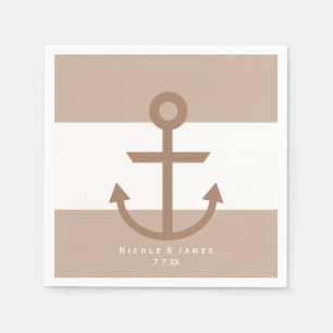 Brown Taupe & White Striped Anchor Napkins
