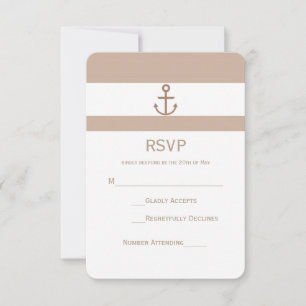 Brown Taupe & White Striped Anchor RSVP Card
