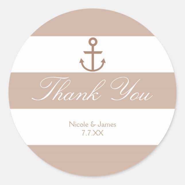 Brown Taupe & White Striped Anchor Stickers (Front)
