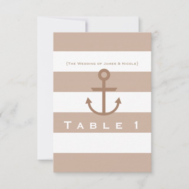 Brown Taupe & White Striped Anchor Table Number (Front)