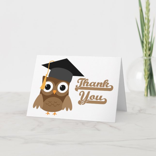 Brown Tawny Owl with Graduation Cap Thank You Card (Front)