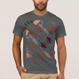 Brown Teal Beige Diagonal Southwest Art Look Motif T-Shirt