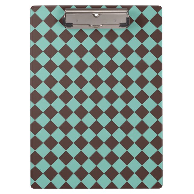 Brown Teal Chequered Diamond Pattern  Clipboard (Front)