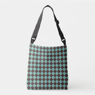 Brown Teal Chequered Diamond Pattern Crossbody Bag