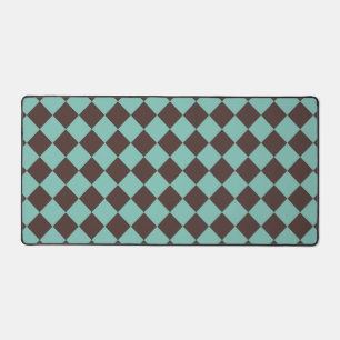 Brown Teal Chequered Diamond Pattern  Desk Mat