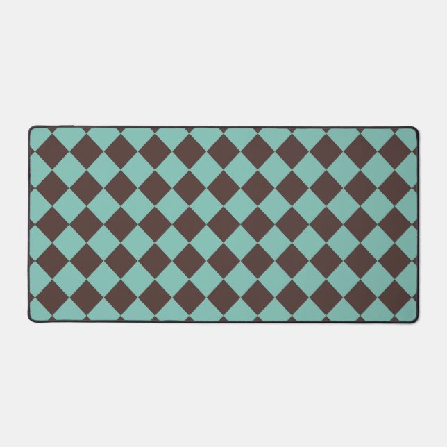 Brown Teal Chequered Diamond Pattern  Desk Mat (Front)