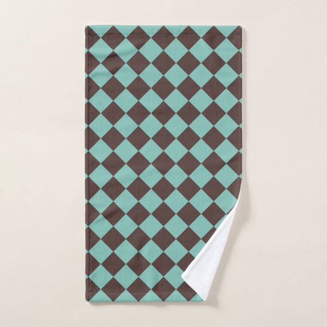 Brown Teal Chequered Diamond Pattern  Hand Towel (Hand Towel)