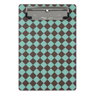 Brown Teal Chequered Diamond Pattern Mini Clipboard