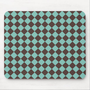 Brown Teal Chequered Diamond Pattern Mouse Pad